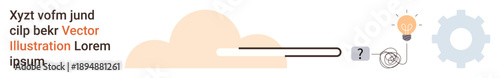 Cloud storage, technology, innovation, data processing, conceptual ideas, digital systems. A progress bar with a cloud, question mark light bulb and gear icons. Cloud storage and technology concept