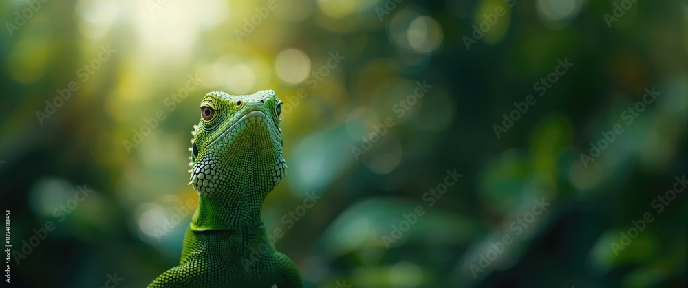 Fototapeta premium Latin name of European green lizard: Lacerta viridis