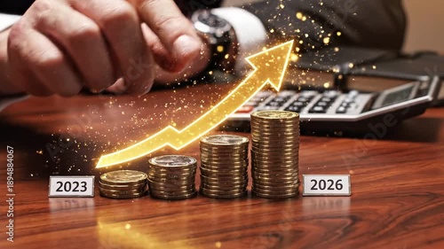 Financial Growth Concept With Stacked Coins And Upward Arrow Investment Success 4k