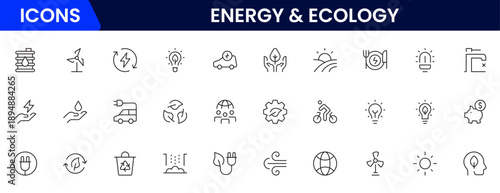 Ecology icons depicting nature, sustainability, environment, recycling, conservation, renewable energy, wildlife, green technology, climate, earth, plants, ecosystem, biodiversity, preservation, and e