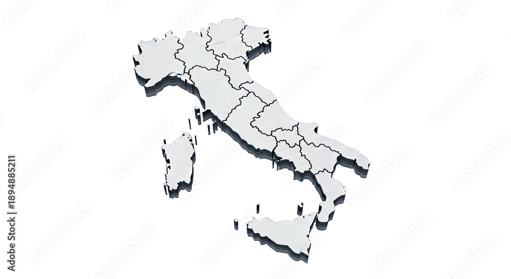 Obraz premium 3D Map of Italy with Regions and Islands