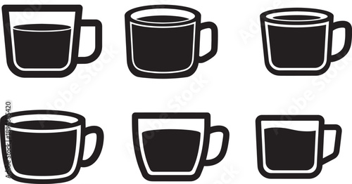 Collection of six black silhouette icons of various coffee cups.