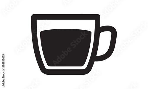 Black silhouette icon of a coffee cup filled with dark liquid.