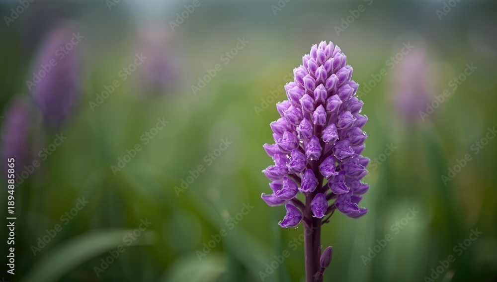 Fototapeta premium Detailed view of a purple European marsh orchid, emphasizing flower structure for educational use