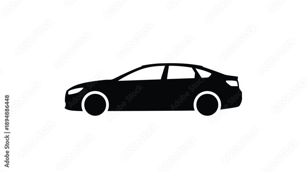Fototapeta premium Black silhouette of a modern sedan vehicle on a white background