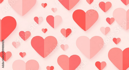 A colorful illustration of various sized hearts on a soft pink background