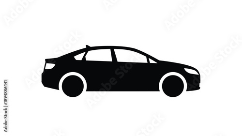 Black silhouette of a modern sedan car shown in profile view