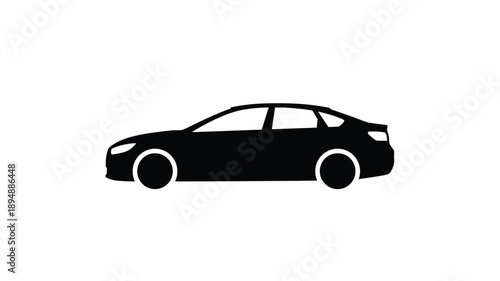 Black silhouette of a modern sedan vehicle on a white background
