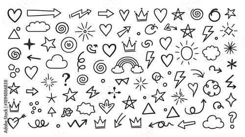 Hand-drawn arrow set with bold arrow lines, soft highlight accents, rough scribble marks, crayon texture and dynamic brush strokes