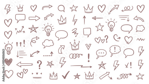 Hand-drawn arrow set with bold arrow lines, soft highlight accents, rough scribble marks, crayon texture and dynamic brush strokes