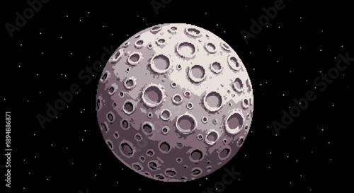 A cratered moon floating in the vastness of outer space viewed from a distant perspective