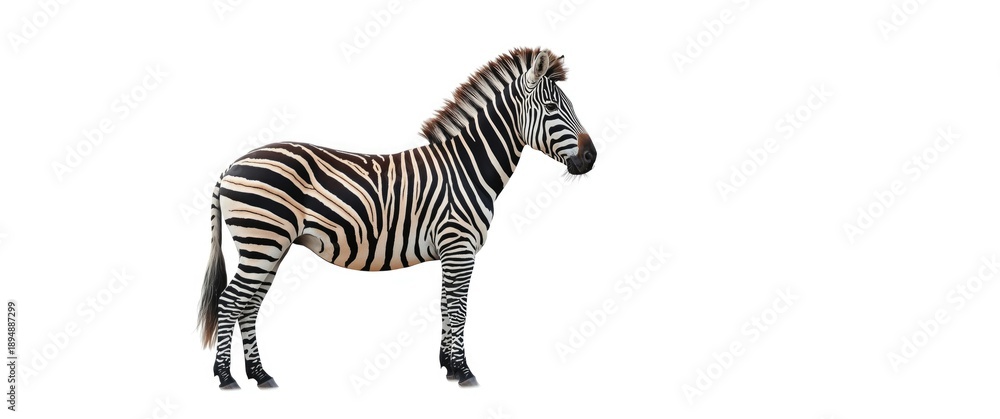 Fototapeta premium Beautiful zebra with distinct black and white stripes, isolated on a white background, suitable for animal pattern or wildlife imagery