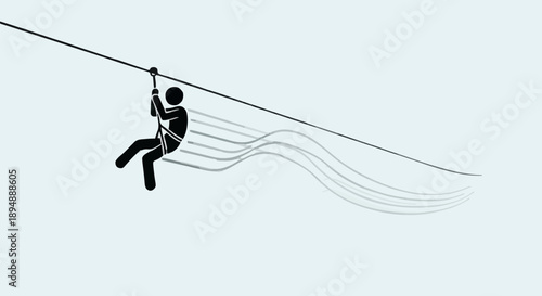 Stick Figure Ziplining Adventure Extreme Sport.
