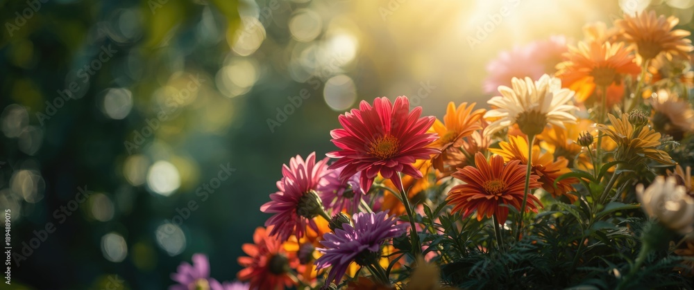 Fototapeta premium Bright flowers in garden settings outside