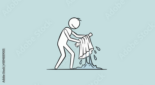 Stick Figure Wringing Out Wet Cloth.