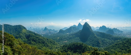 Panel kuchenny z motywem Breathtaking view of Rio de Janeiro city from green rainforest mountain in Tijuca Park, Brazil