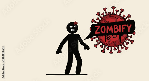 Stick figure zombie infected by virus.