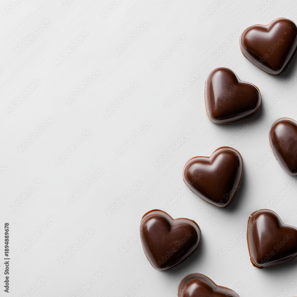 Fototapeta premium Pattern of heart shaped chocolates on white background 
