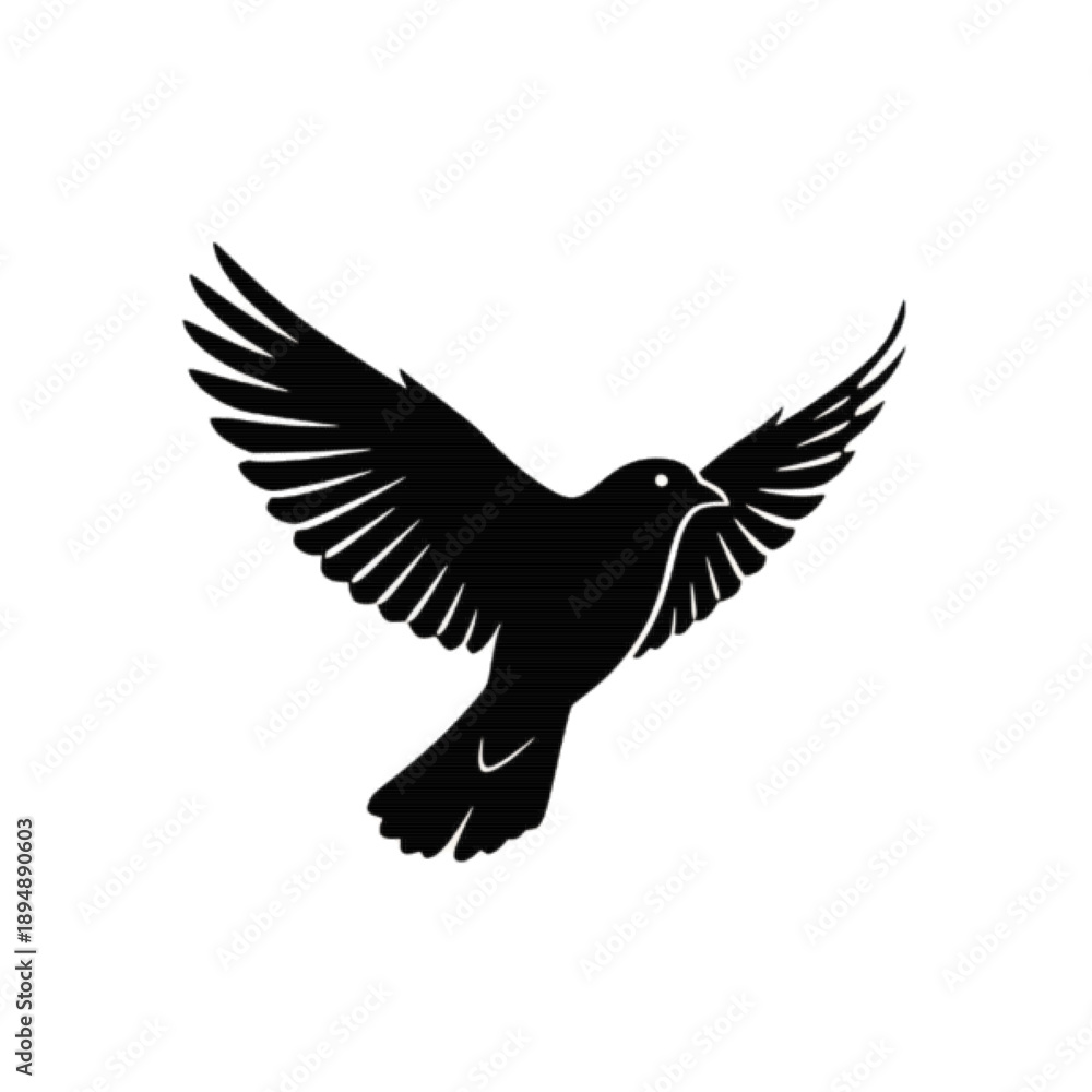 Obraz premium Black Bird Silhouette In Flight With Open Wings