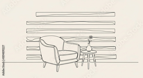 Elegant armchair and small table sketch illustration.