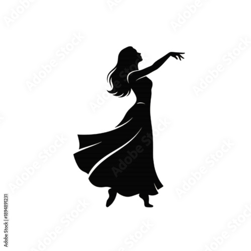 Elegant Woman Dancing Silhouette in Flowing Dress