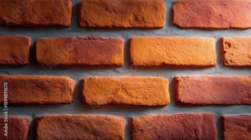 Textured Red Brick Wall Background with Natural Lighting and Shadows for Use in Design, Architecture, and Home Improvement Projects