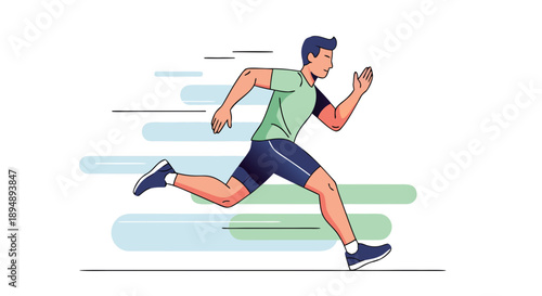 Dynamic illustration of an athletic man sprinting forward illustrating speed fitness and active competition