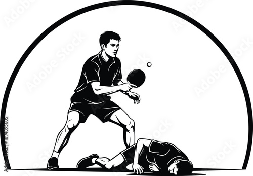  Table tennis player silhouette illustration, intense competitive match moment, ping pong action scene, dramatic sports rivalry concept, professional indoor game vector artwork