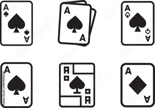 Playing card flat icon set for apps and websites with clean vector symbols for games design.