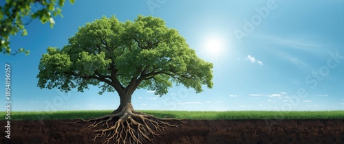 Panel kuchenny z motywem Business concept of stability and loyalty illustrated by two trees with connected roots, symbolizing partnership and merging efforts for success