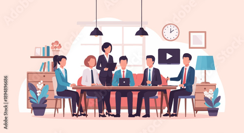 Business meeting with diverse professionals collaborating around a table