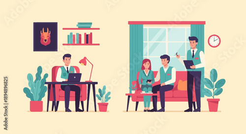 Business meeting with team members in modern office space