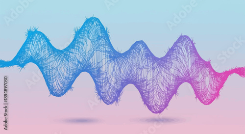 Abstract wireframe waveform in gradient blue to pink