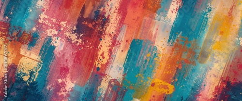 Abstract Hand Painting with Tie-dye Brush Strokes and Splashes: Blurred Colorful Seamless Pattern Background
