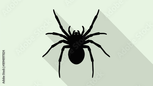 Black spider silhouette with long shadow on light green background