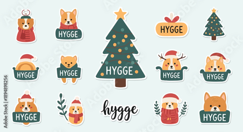 Adorable corgi illustrations with festive holiday and hygge theme