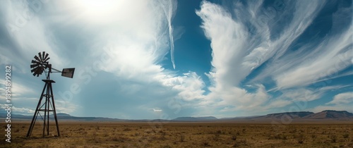 Panel kuchenny z motywem Scenic Rural Windmill in Roggeveld Featuring Stunning Cloud Formations Close to Sutherland, Northern Cape, South Africa