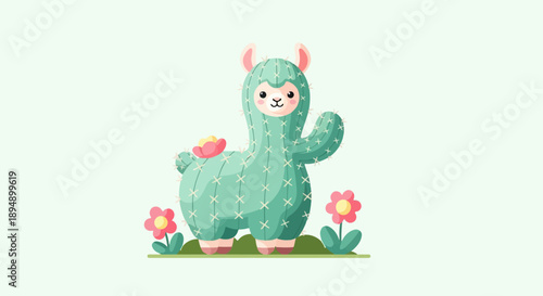 Adorable llama shaped like a cactus with flowers