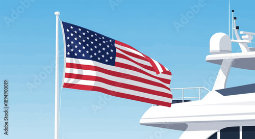 American flag flies proudly above a luxurious yacht on a clear day