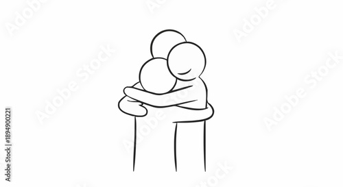 Three Stick Figures Hugging Together Warmly.