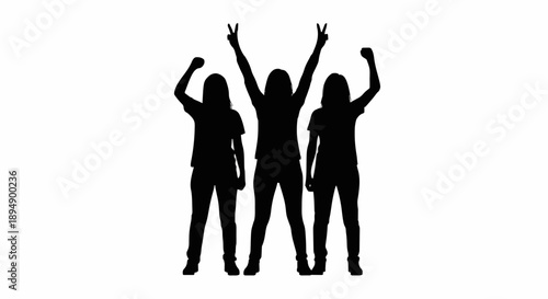 Three Women Silhouettes Celebrating Victory Together.