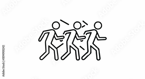 Three stylized figures running together in a line.
