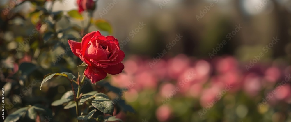 Obraz premium City park with a blooming red rose flower