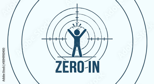 Targeted human silhouette in crosshairs with zero in text.