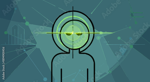 Targeted individual in crosshairs digital illustration concept.