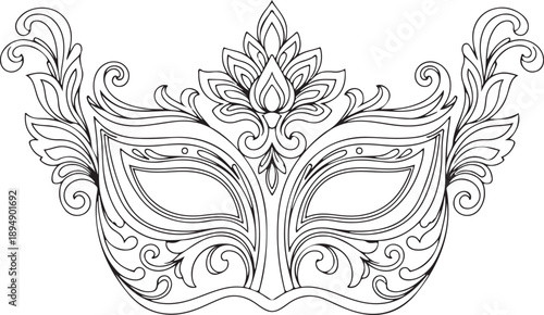 Elegant masquerade mask with intricate floral designs and swirling patterns, perfect for adding a touch of mystery and glamour to any event or celebration.