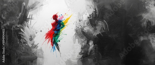 Oil paint abstract of a figure with vibrant colors on a textured background