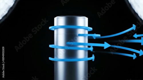 Metallic cylinder with arrows modern technology abstract concept