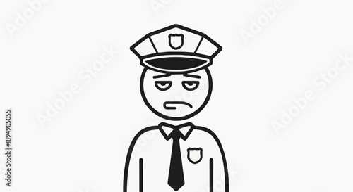 Tired Police Officer Icon with Badge and Tie.