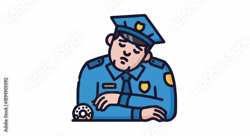 Tired Police Officer Illustration.